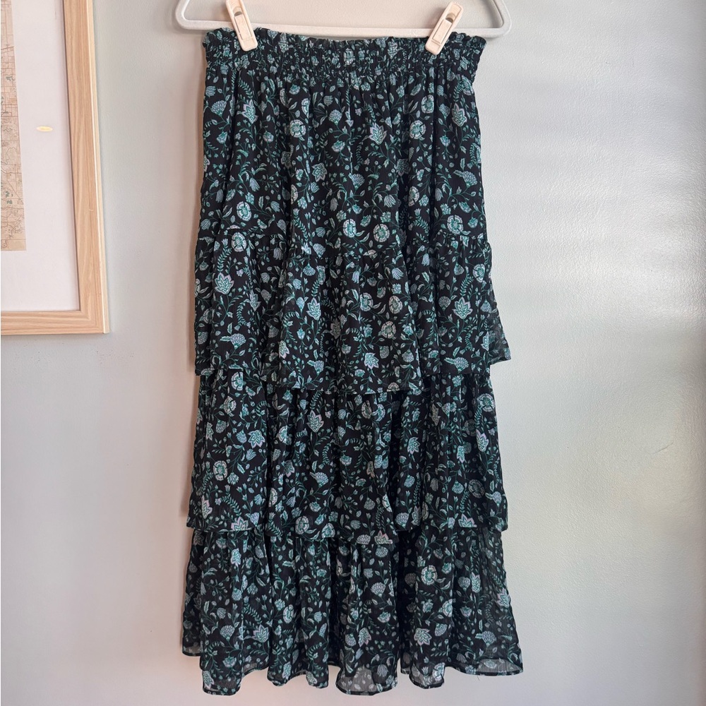Draper James Black and Blue Floral A-Line Skirt